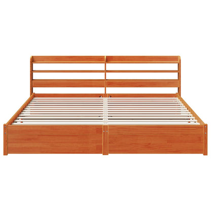 Bed Frame with Headboard Wax Brown 200 x 200 cm Solid Pine Wood