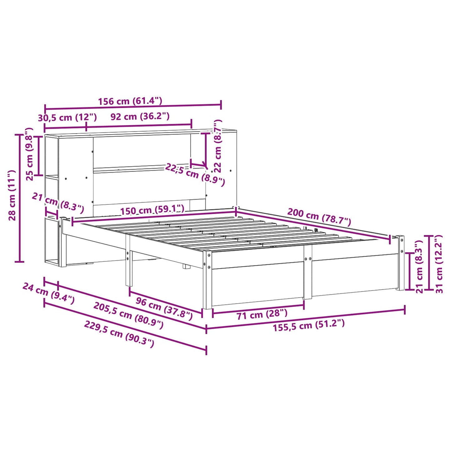 Bed Frame with Storage Headboard with Headboard 2 pcs Wax Brown