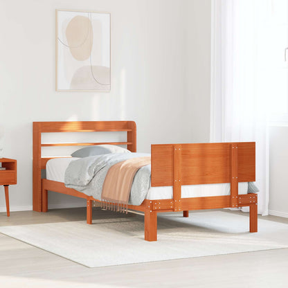Bed Frame with Headboard 2 pcs Wax Brown Solid Pine Wood