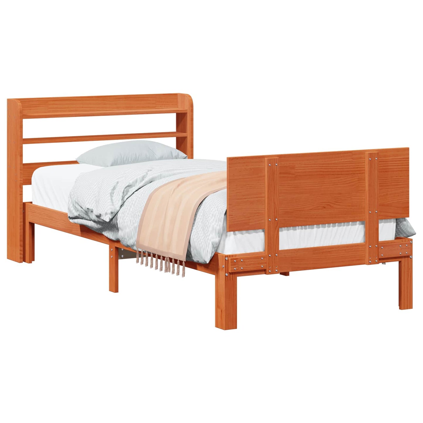 Bed Frame with Headboard 2 pcs Wax Brown Solid Pine Wood