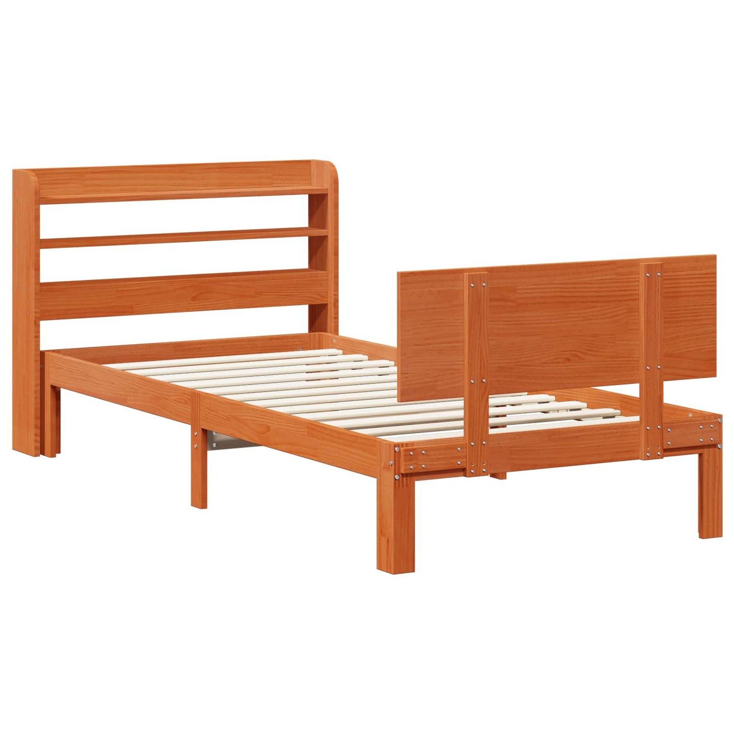 Bed Frame with Headboard 2 pcs Wax Brown Solid Pine Wood