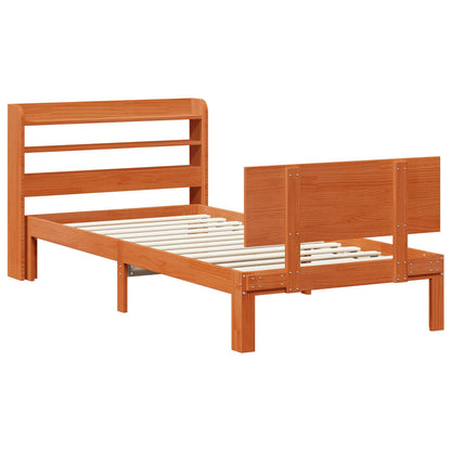Bed Frame with Headboard 2 pcs Wax Brown Solid Pine Wood