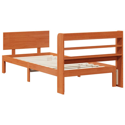 Bed Frame with Headboard 2 pcs Wax Brown Solid Pine Wood