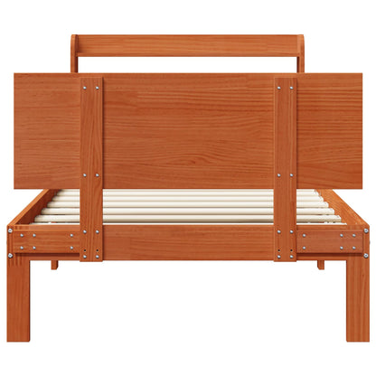 Bed Frame with Headboard 2 pcs Wax Brown Solid Pine Wood