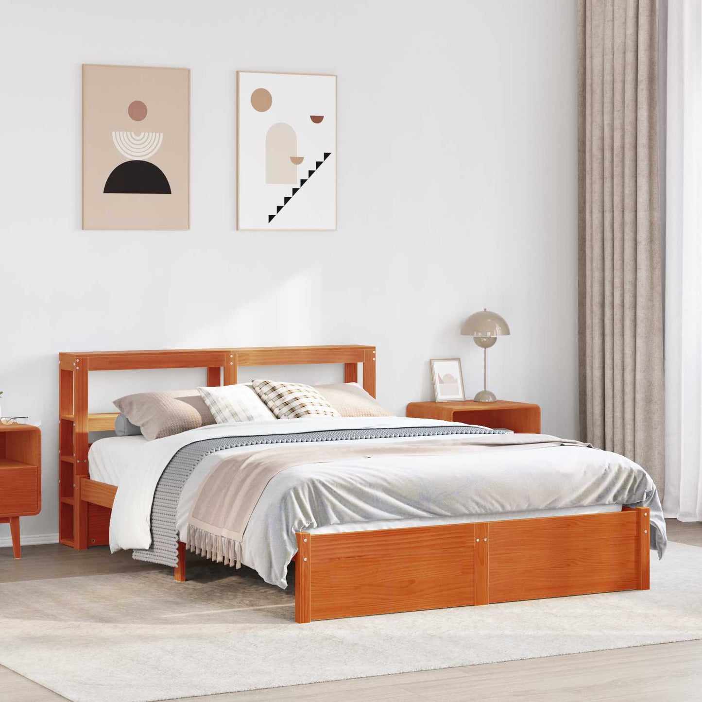 Bed Frame with Headboard Wax Brown 160 x 200 cm Solid Pine Wood