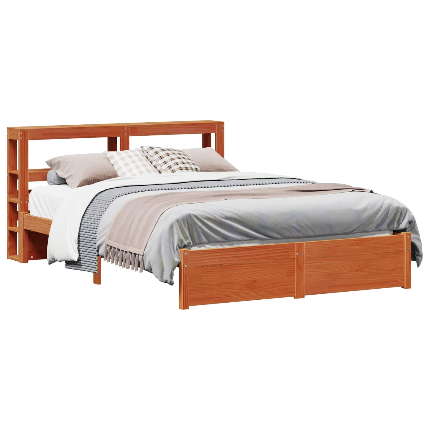 Bed Frame with Headboard Wax Brown 160 x 200 cm Solid Pine Wood