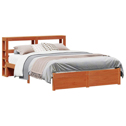 Bed Frame with Headboard Wax Brown 160 x 200 cm Solid Pine Wood