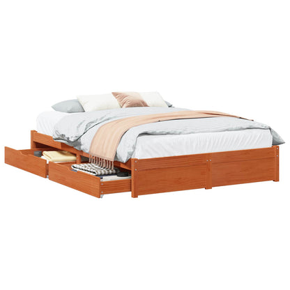 Bed Frame with Drawer 3 pcs Wax Brown Solid Pine Wood