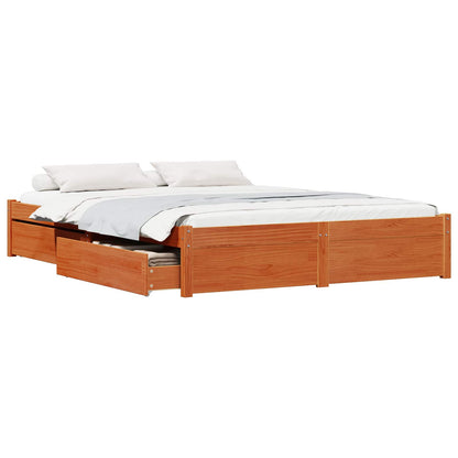 Bed Frame with Drawer Wax Brown 140 x 200 cm Solid Pine Wood