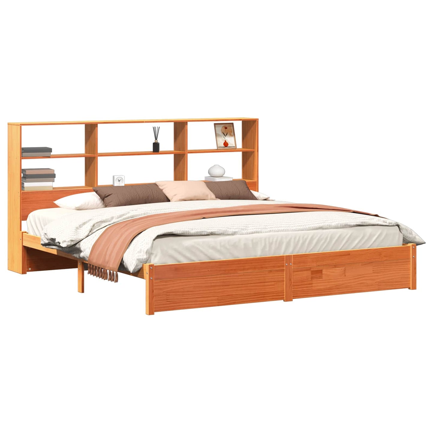 Bed Frame with Storage Headboard Wax Brown 180 x 200 cm