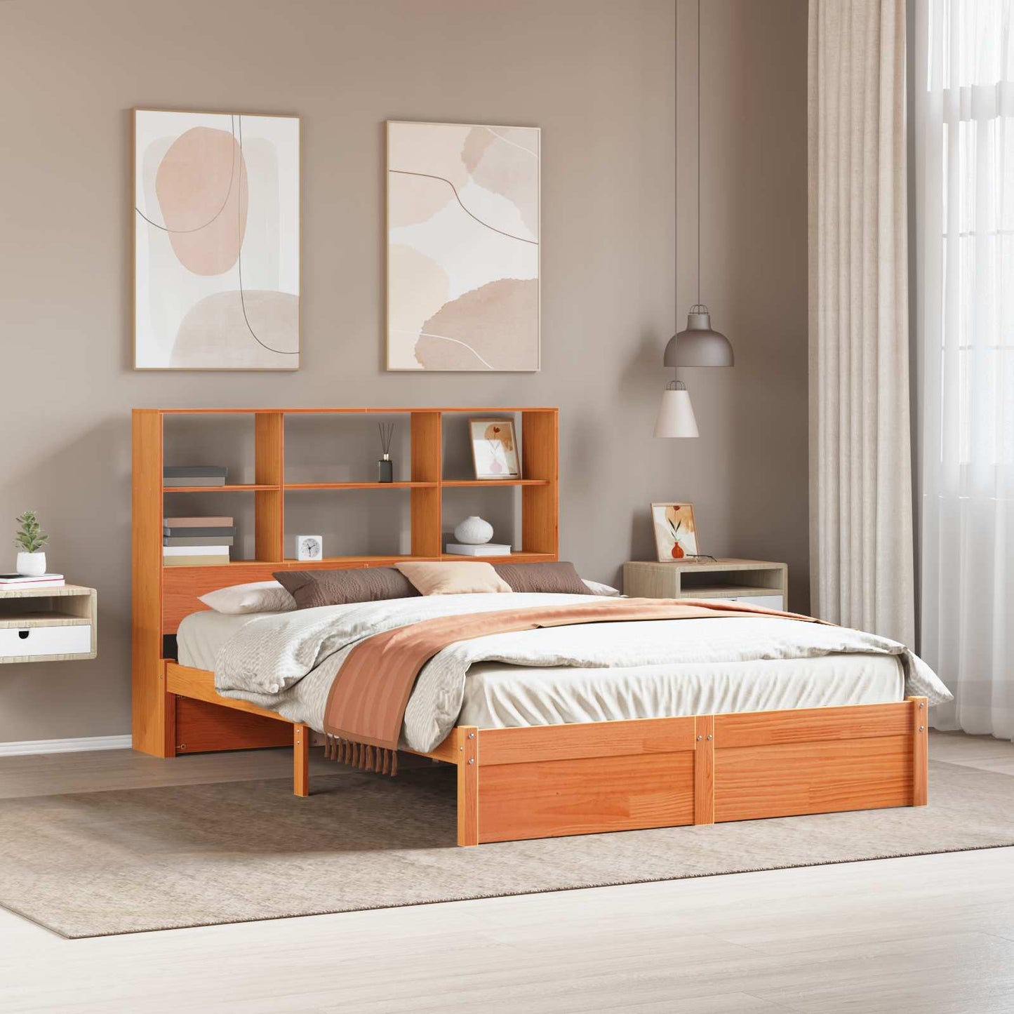 Bed Frame with Storage Headboard Wax Brown 160 x 200 cm