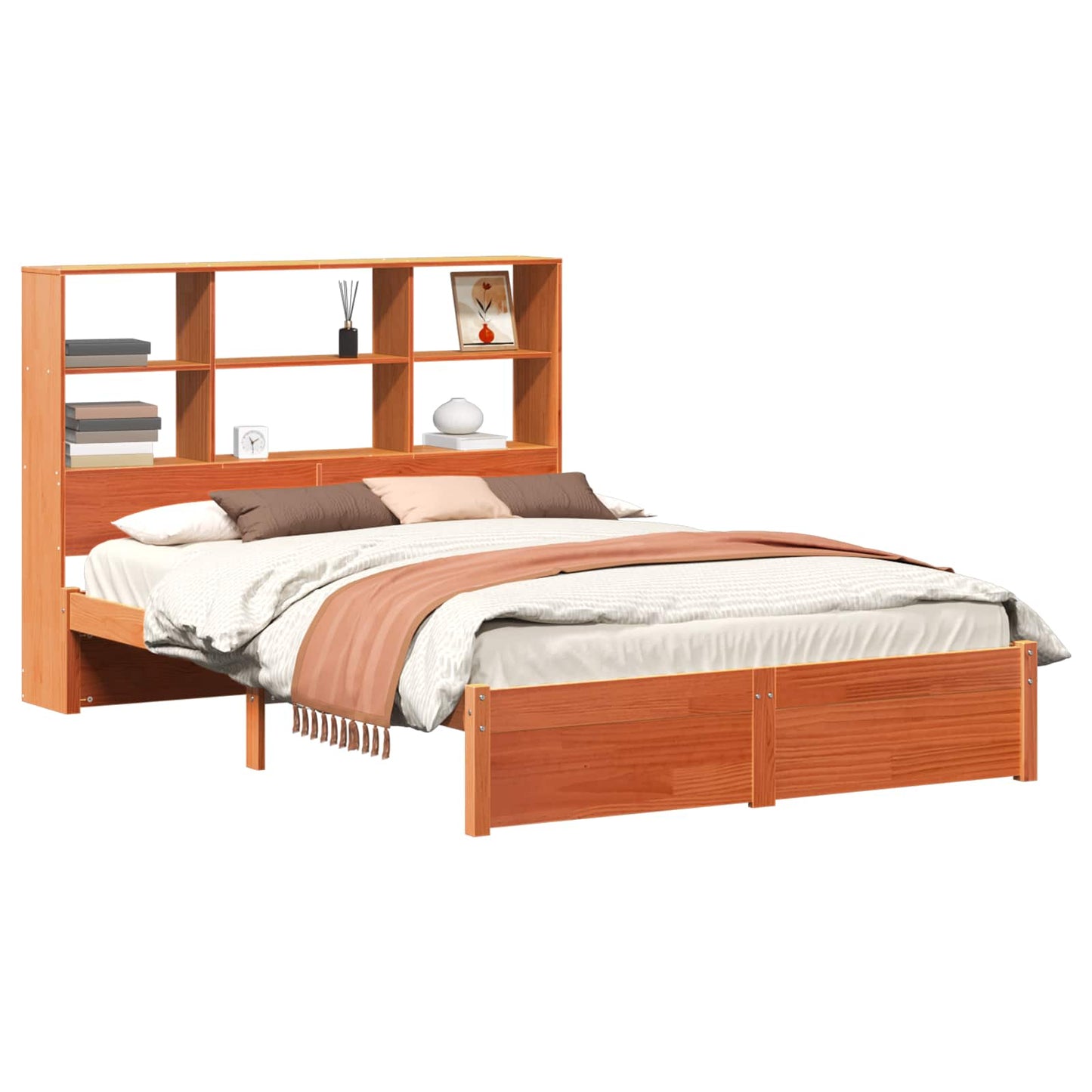 Bed Frame with Storage Headboard Wax Brown 160 x 200 cm