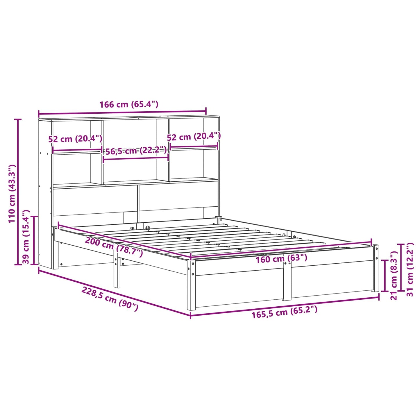Bed Frame with Storage Headboard Wax Brown 160 x 200 cm