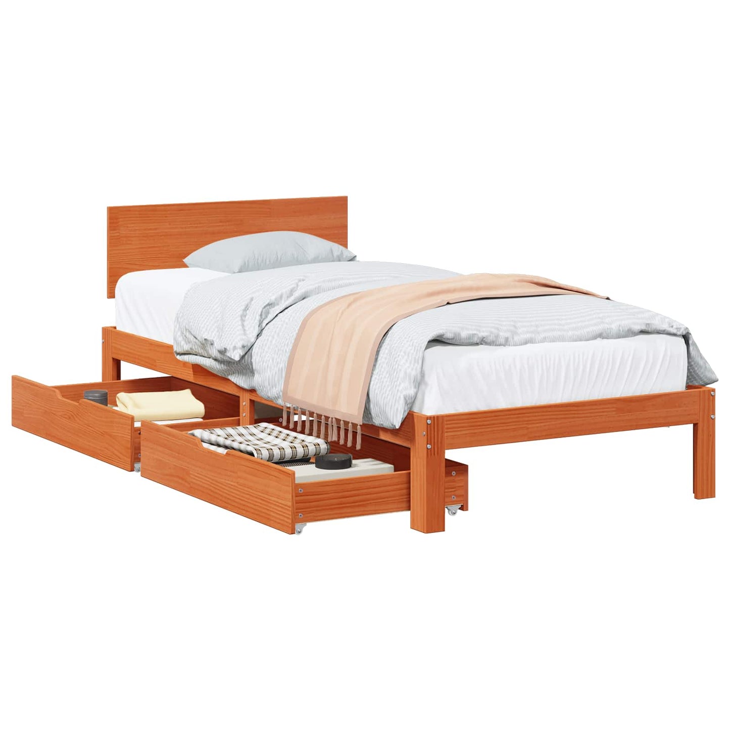 Bed Frame with Headboard 3 pcs Wax Brown Solid Pine Wood
