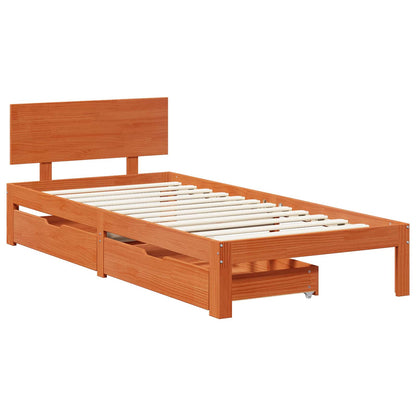 Bed Frame with Headboard 3 pcs Wax Brown Solid Pine Wood