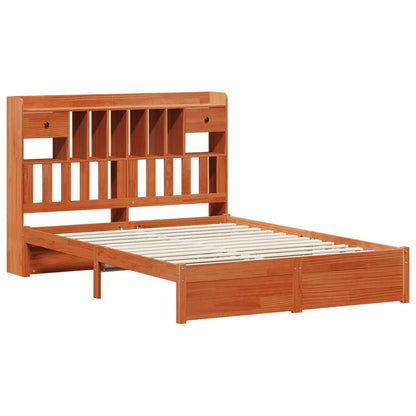 Bookcase Bed Frame Wax Brown 200 x 140 cm Solid Pine Wood