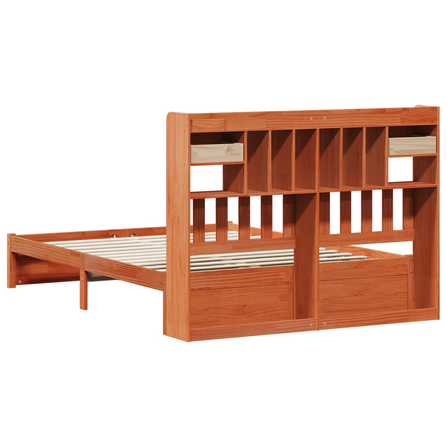 Bookcase Bed Frame Wax Brown 200 x 140 cm Solid Pine Wood