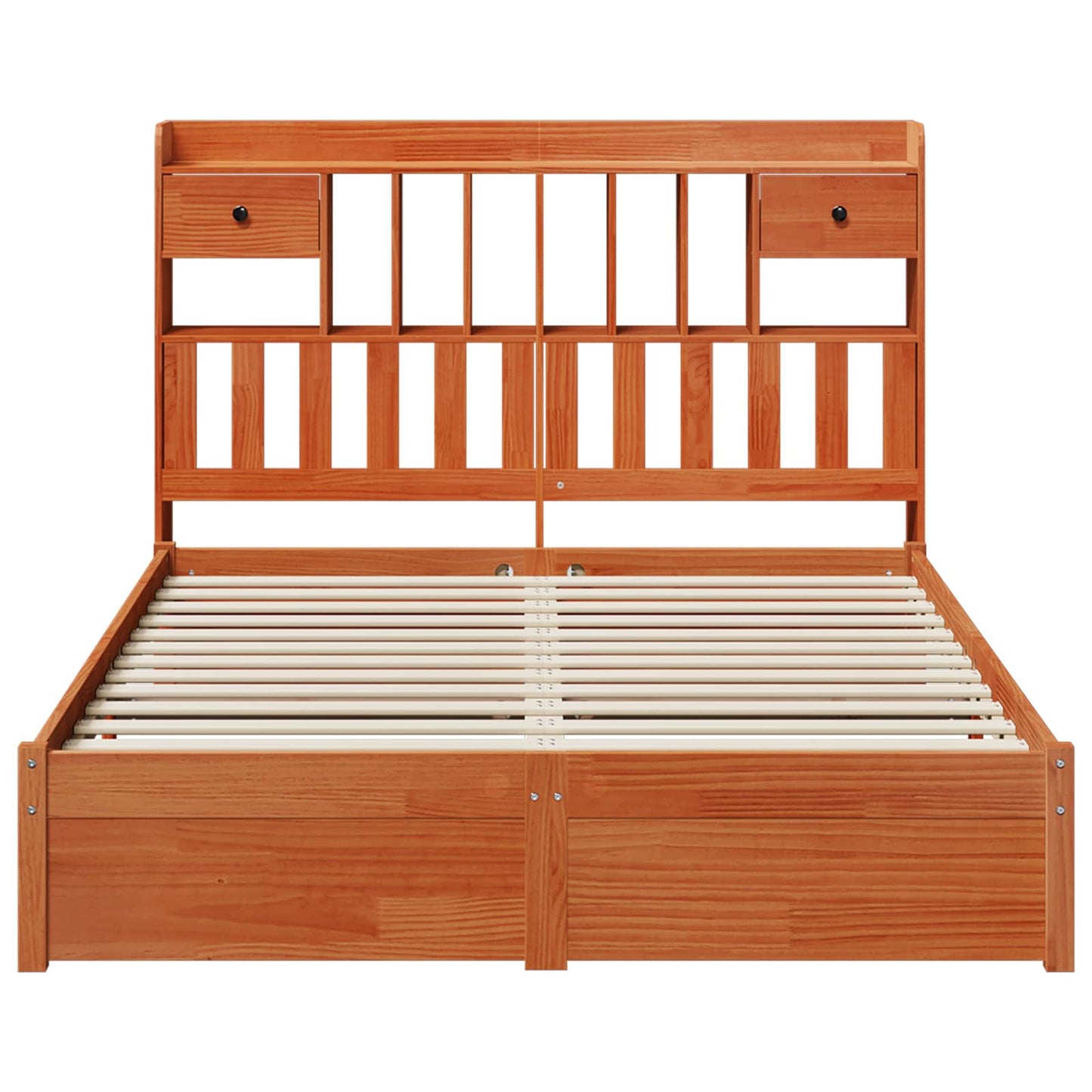 Bookcase Bed Frame Wax Brown 200 x 140 cm Solid Pine Wood