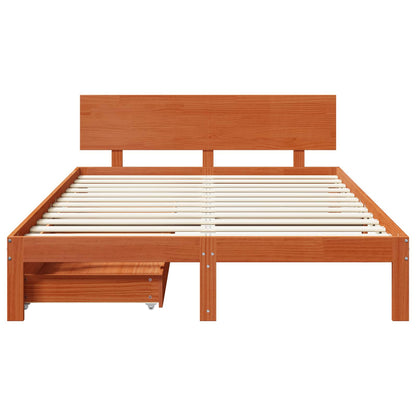 Bed Frame with Headboard 3 pcs Wax Brown Solid Pine Wood