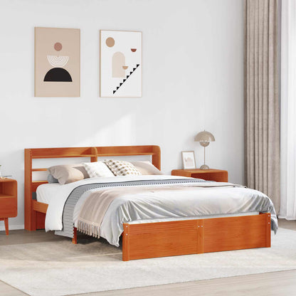 Bed Frame with Headboard Wax Brown 150 x 200 cm Solid Pine Wood