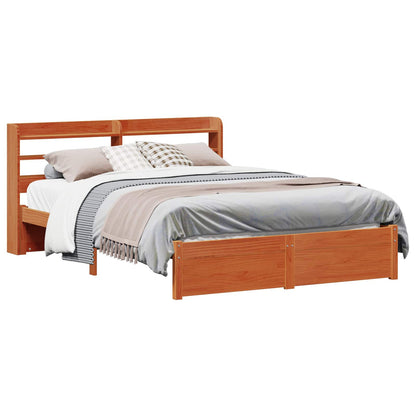 Bed Frame with Headboard Wax Brown 150 x 200 cm Solid Pine Wood