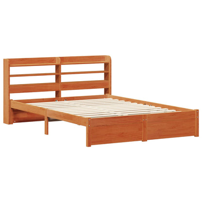 Bed Frame with Headboard Wax Brown 150 x 200 cm Solid Pine Wood