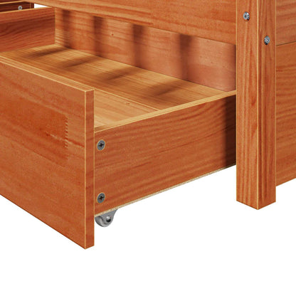 Bed Frame with Drawer Wax Brown 200 x 200 cm Solid Pine Wood