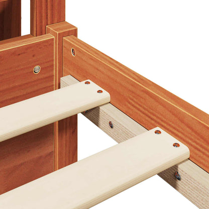 Bed Frame with Headboard Wax Brown 200 x 200 cm Solid Pine Wood