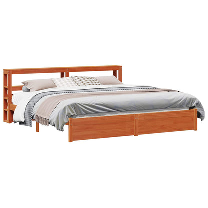 Bed Frame with Headboard Wax Brown 200 x 200 cm Solid Pine Wood