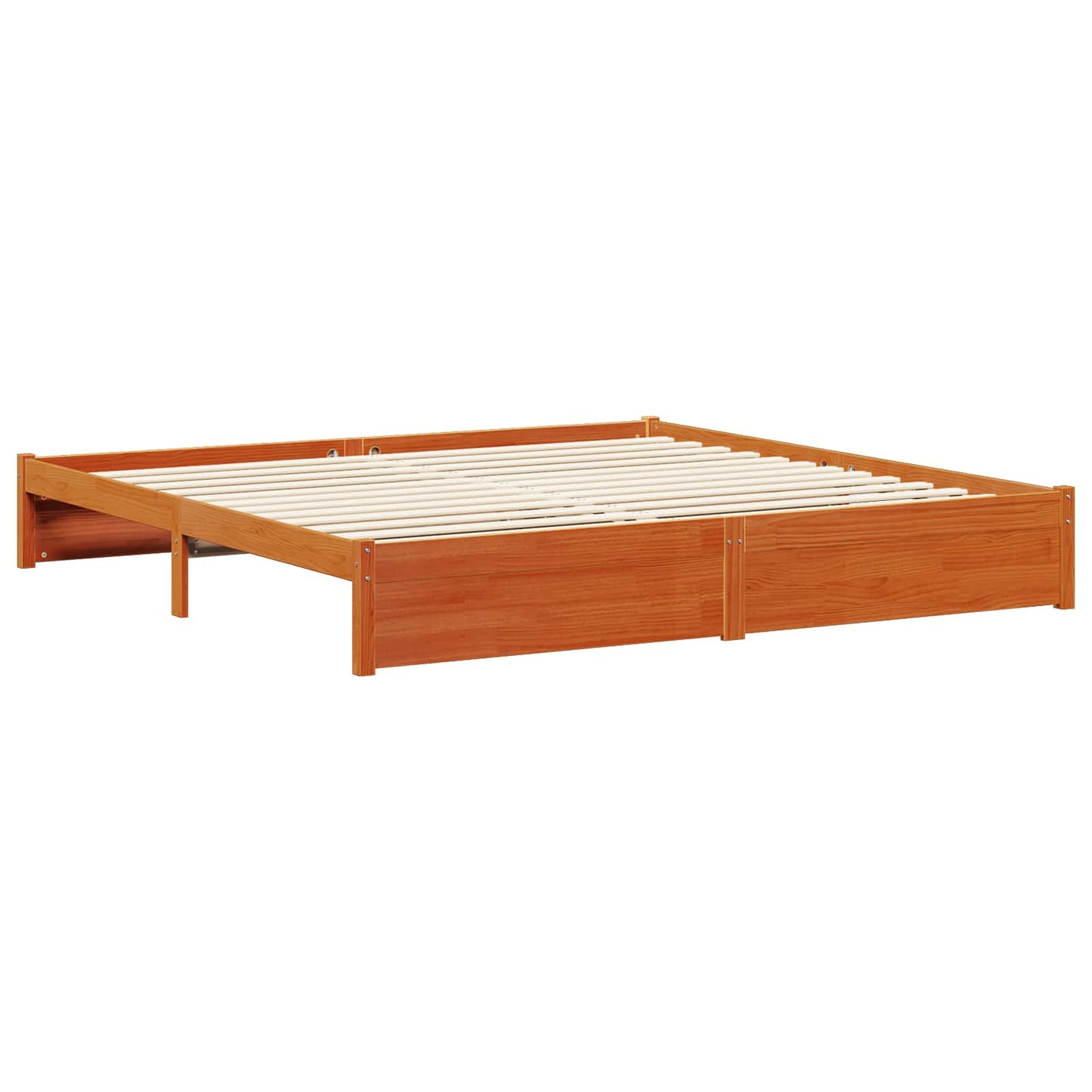 Bed Frame with Headboard Wax Brown 200 x 200 cm Solid Pine Wood