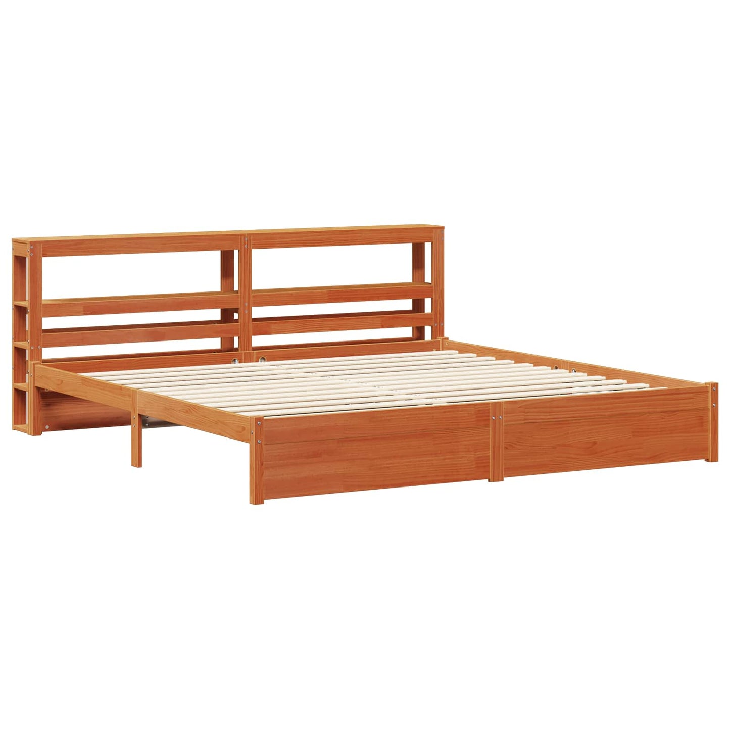 Bed Frame with Headboard Wax Brown 200 x 200 cm Solid Pine Wood