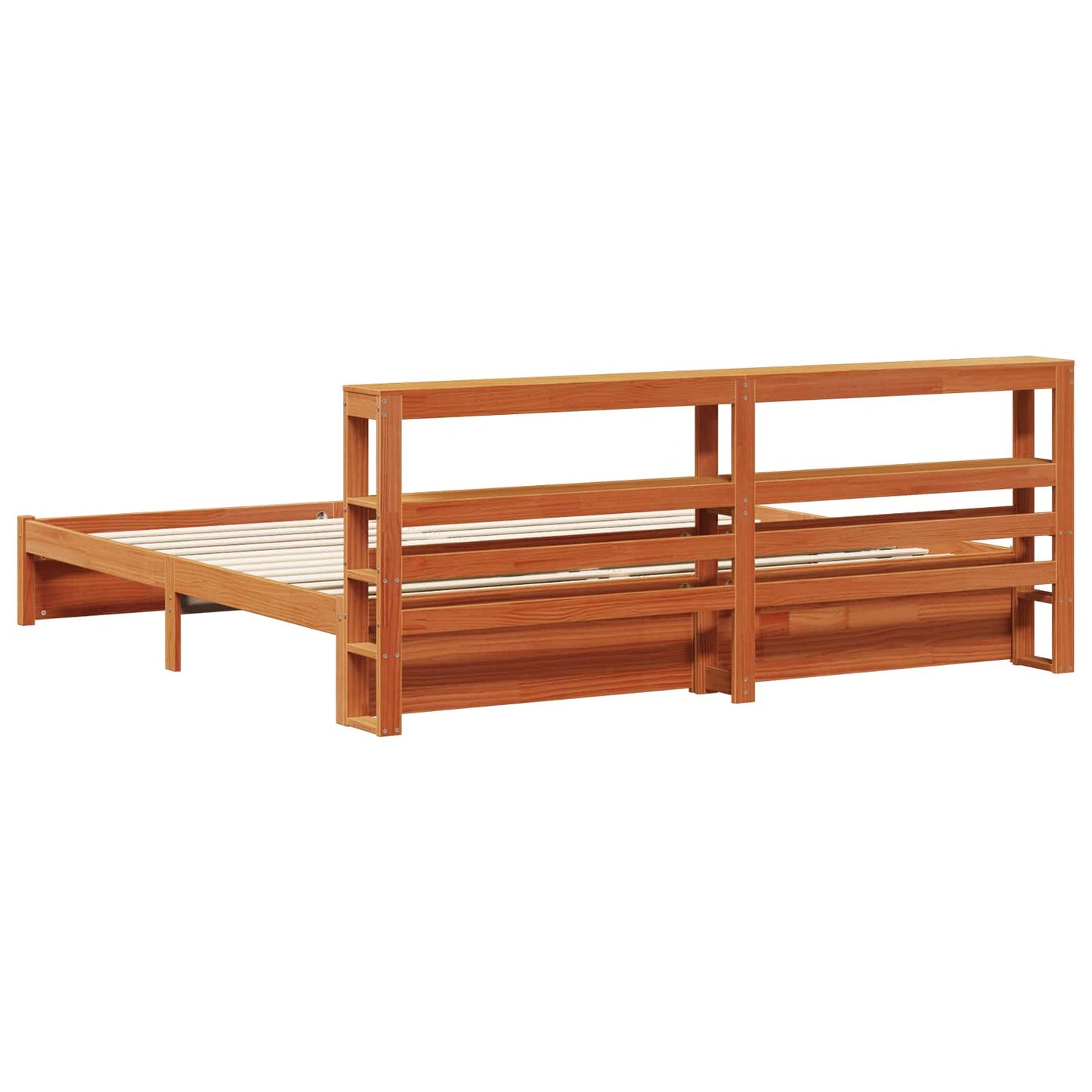 Bed Frame with Headboard Wax Brown 200 x 200 cm Solid Pine Wood