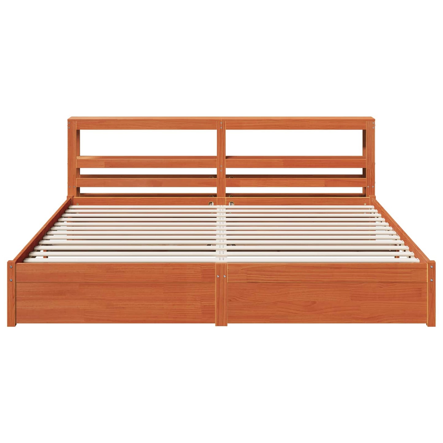 Bed Frame with Headboard Wax Brown 200 x 200 cm Solid Pine Wood