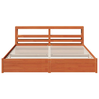 Bed Frame with Headboard Wax Brown 200 x 200 cm Solid Pine Wood