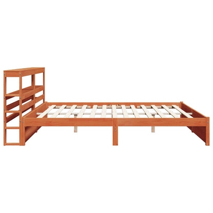 Bed Frame with Headboard Wax Brown 200 x 200 cm Solid Pine Wood
