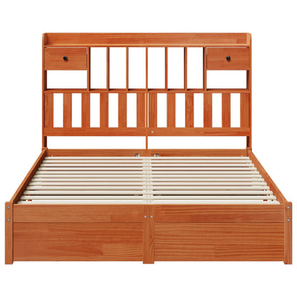 Bookcase Bed Frame Wax Brown 200 x 150 cm Solid Pine Wood