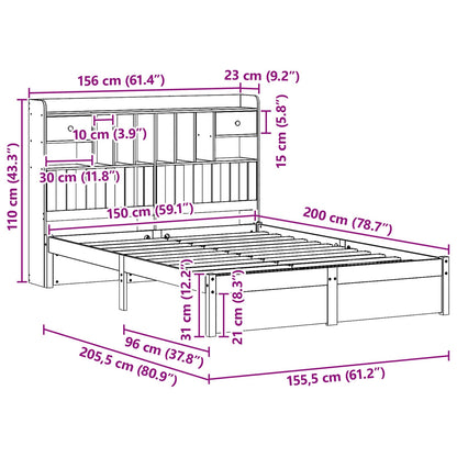 Bookcase Bed Frame Wax Brown 200 x 150 cm Solid Pine Wood