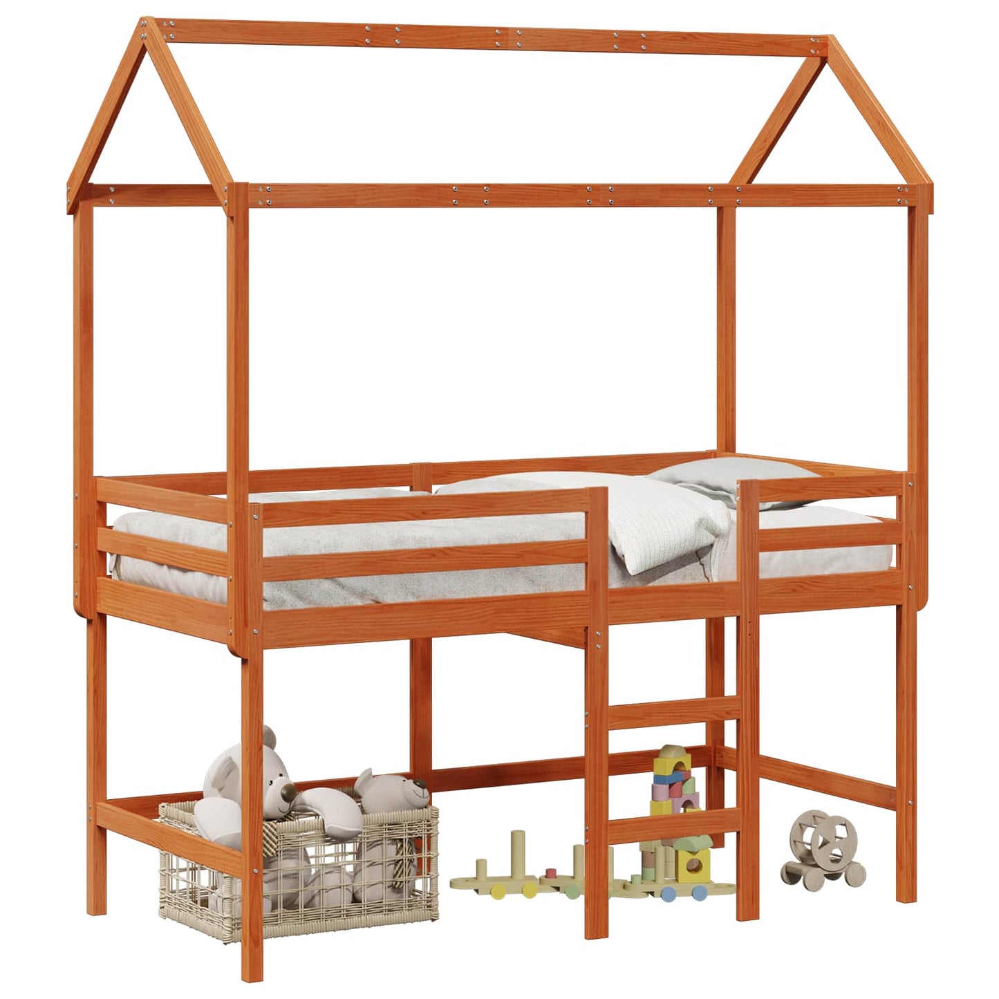 Loft Bed Frame Wax Brown 90 x 190 cm Solid Pine Wood