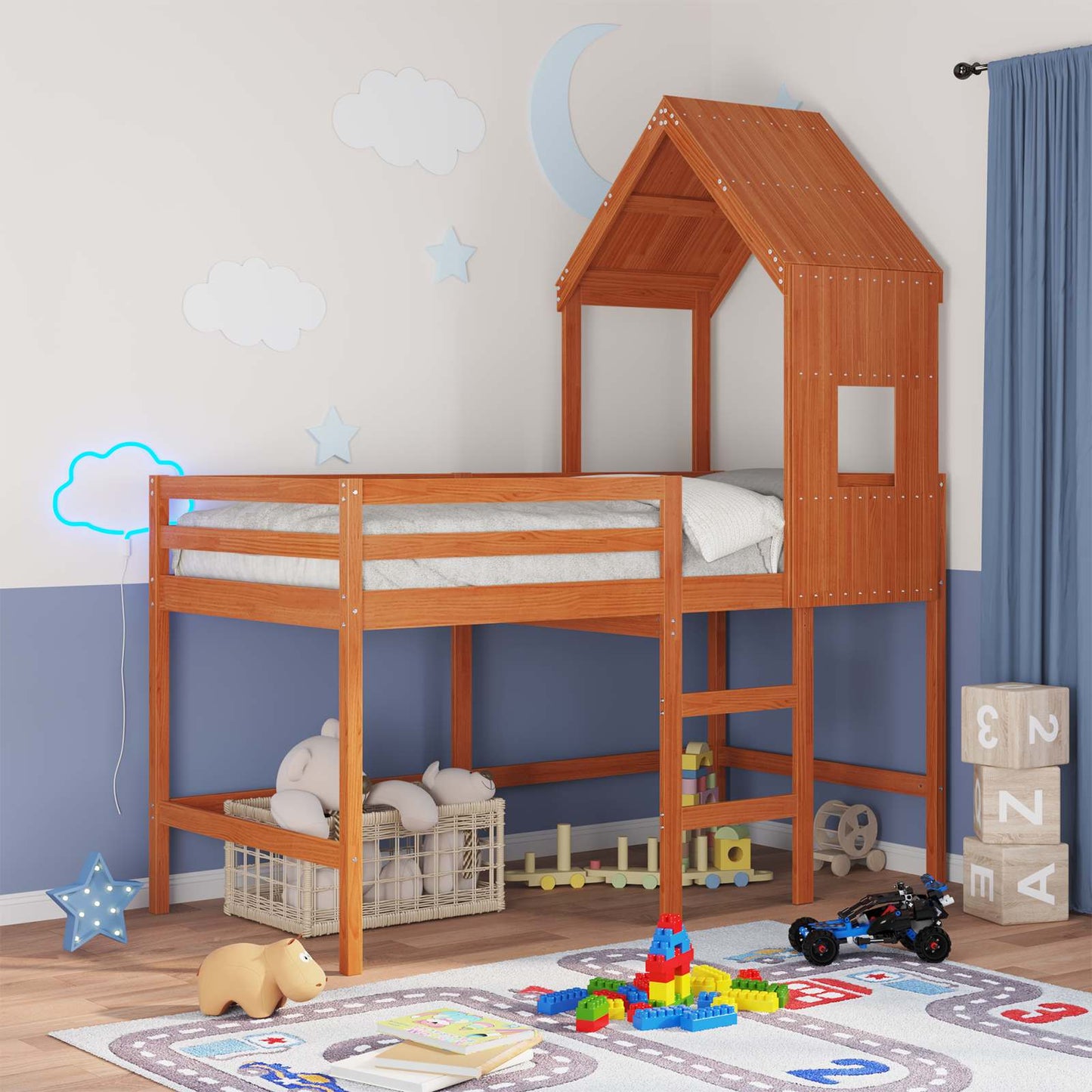 Loft Bed Frame Wax Brown 90 x 190 cm Solid Pine Wood