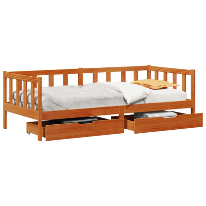Daybed with Drawer with Wheel 3 pcs Wax Brown Solid Pine Wood