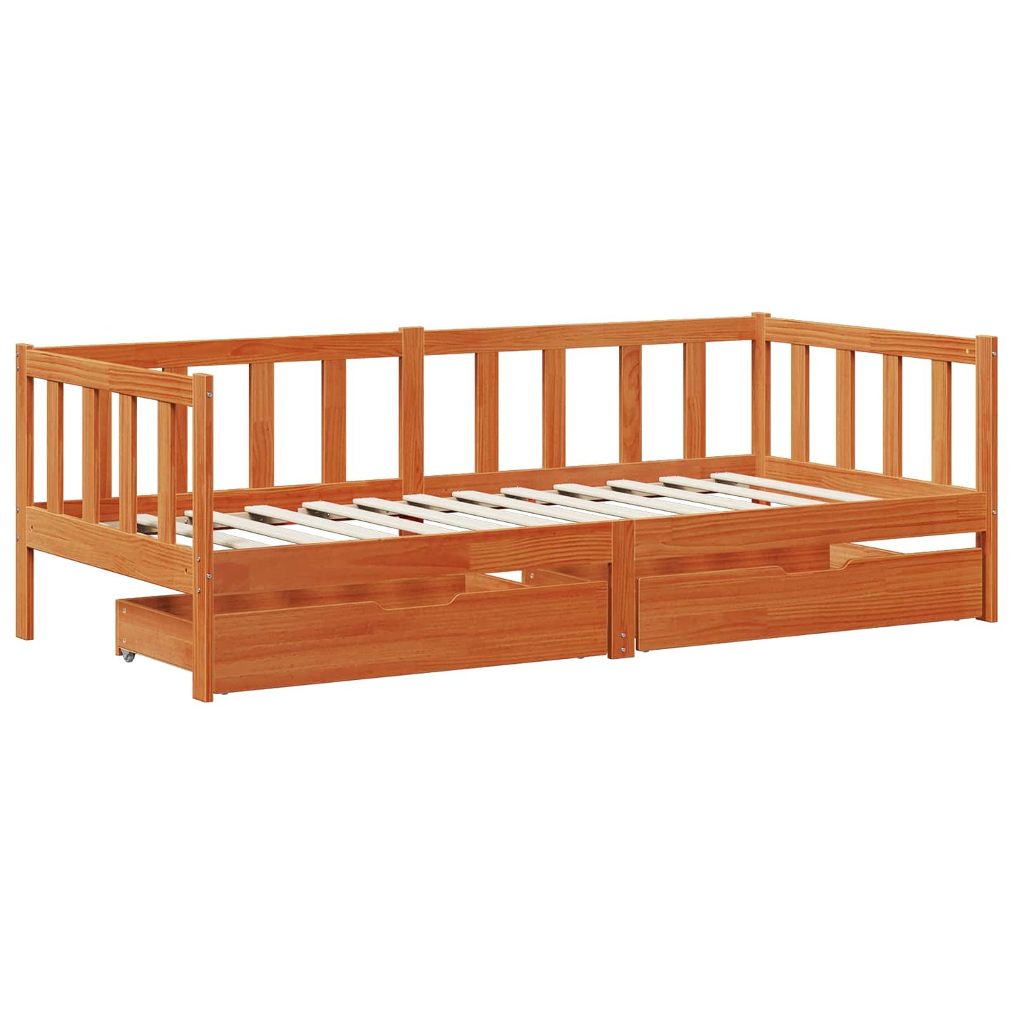 Daybed with Drawer with Wheel 3 pcs Wax Brown Solid Pine Wood