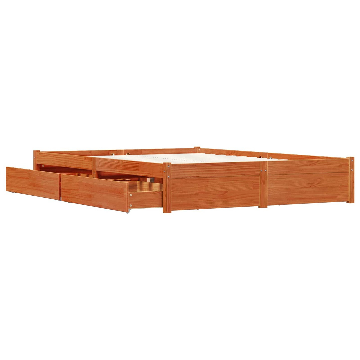 Bed Frame with Drawer Wax Brown 150 x 200 cm Solid Pine Wood