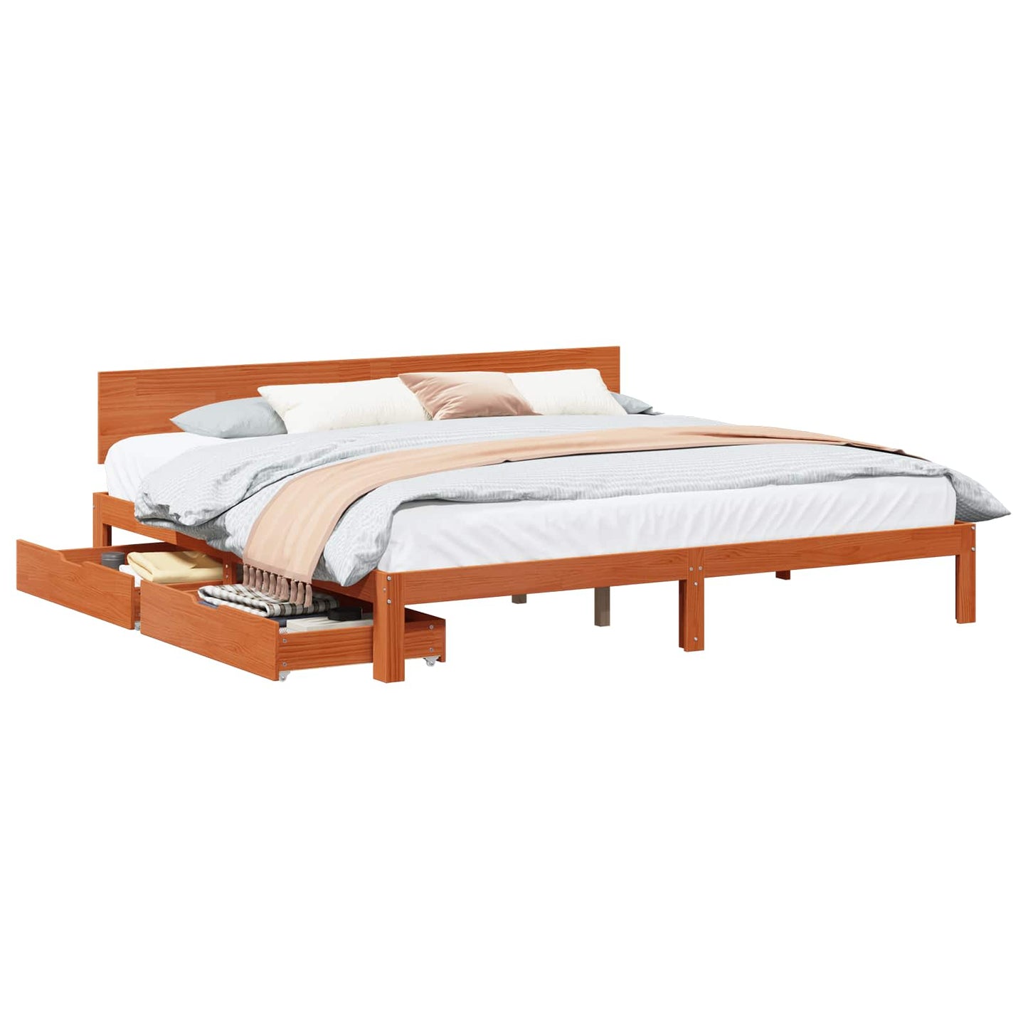 Bed Frame with Headboard Wax Brown 180 x 200 cm Solid Pine Wood