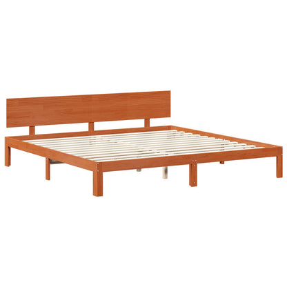 Bed Frame with Headboard Wax Brown 180 x 200 cm Solid Pine Wood