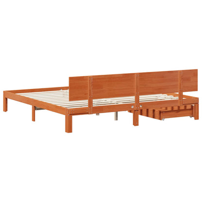 Bed Frame with Headboard Wax Brown 180 x 200 cm Solid Pine Wood