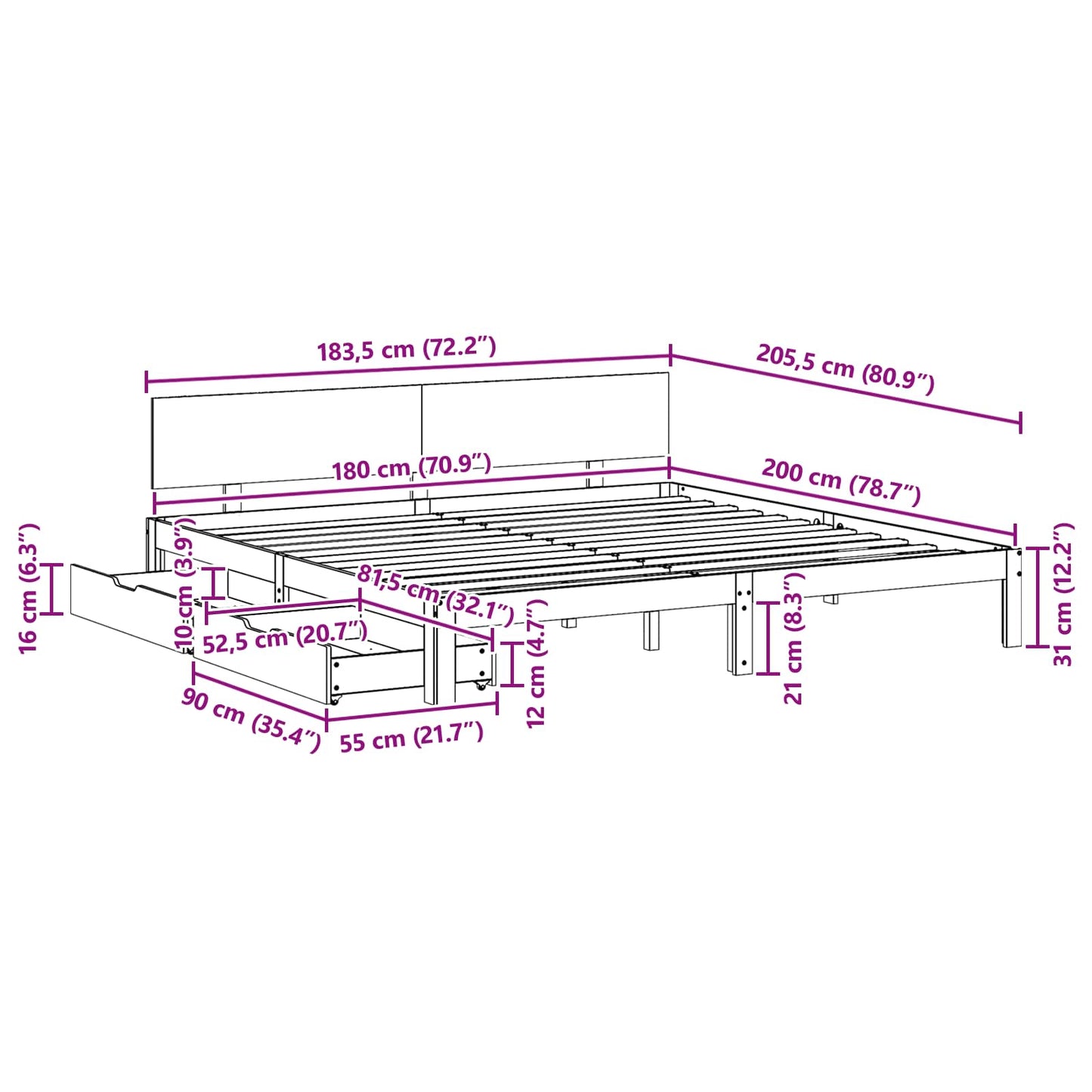 Bed Frame with Headboard Wax Brown 180 x 200 cm Solid Pine Wood