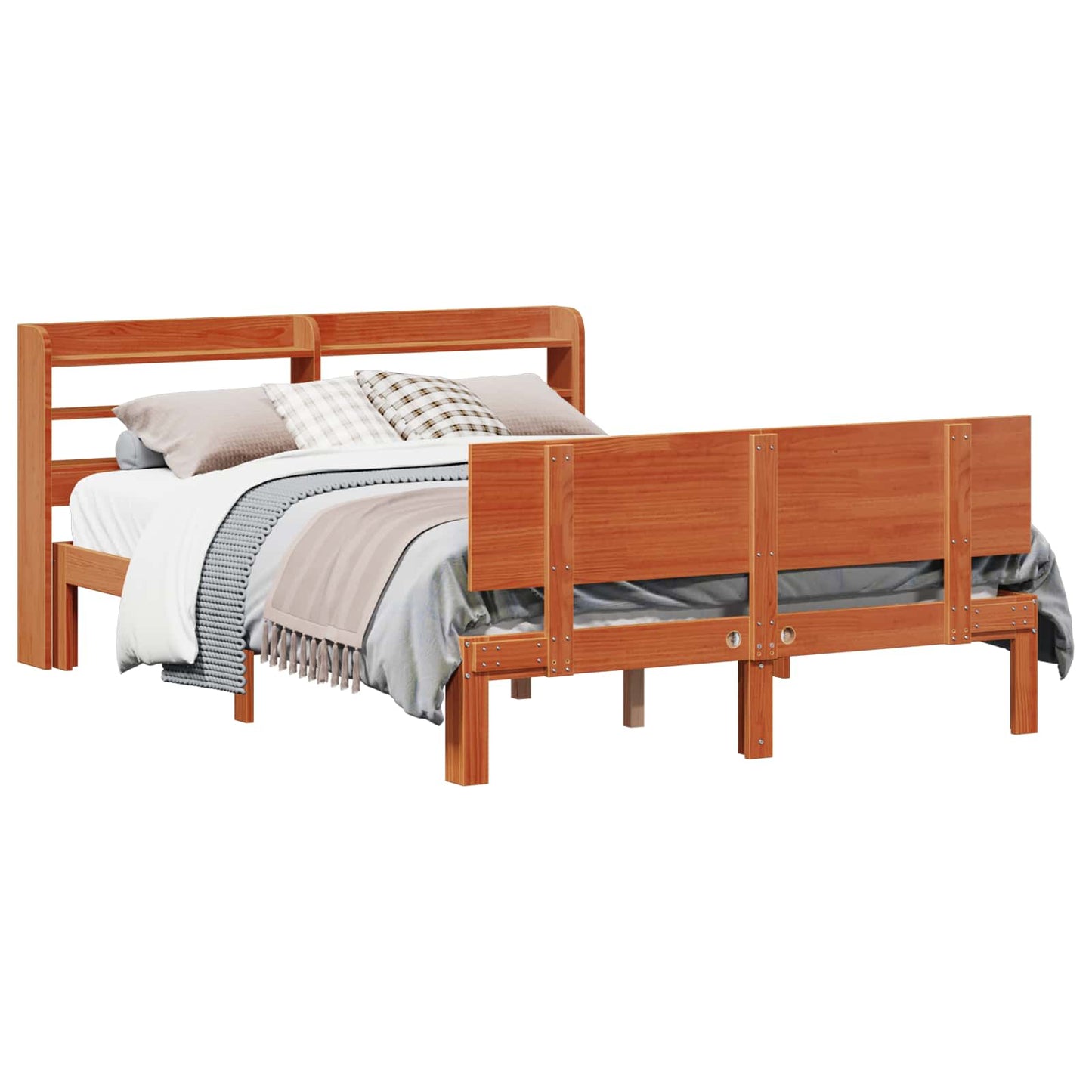 Bed Frame with Headboard 2 pcs Wax Brown Solid Pine Wood