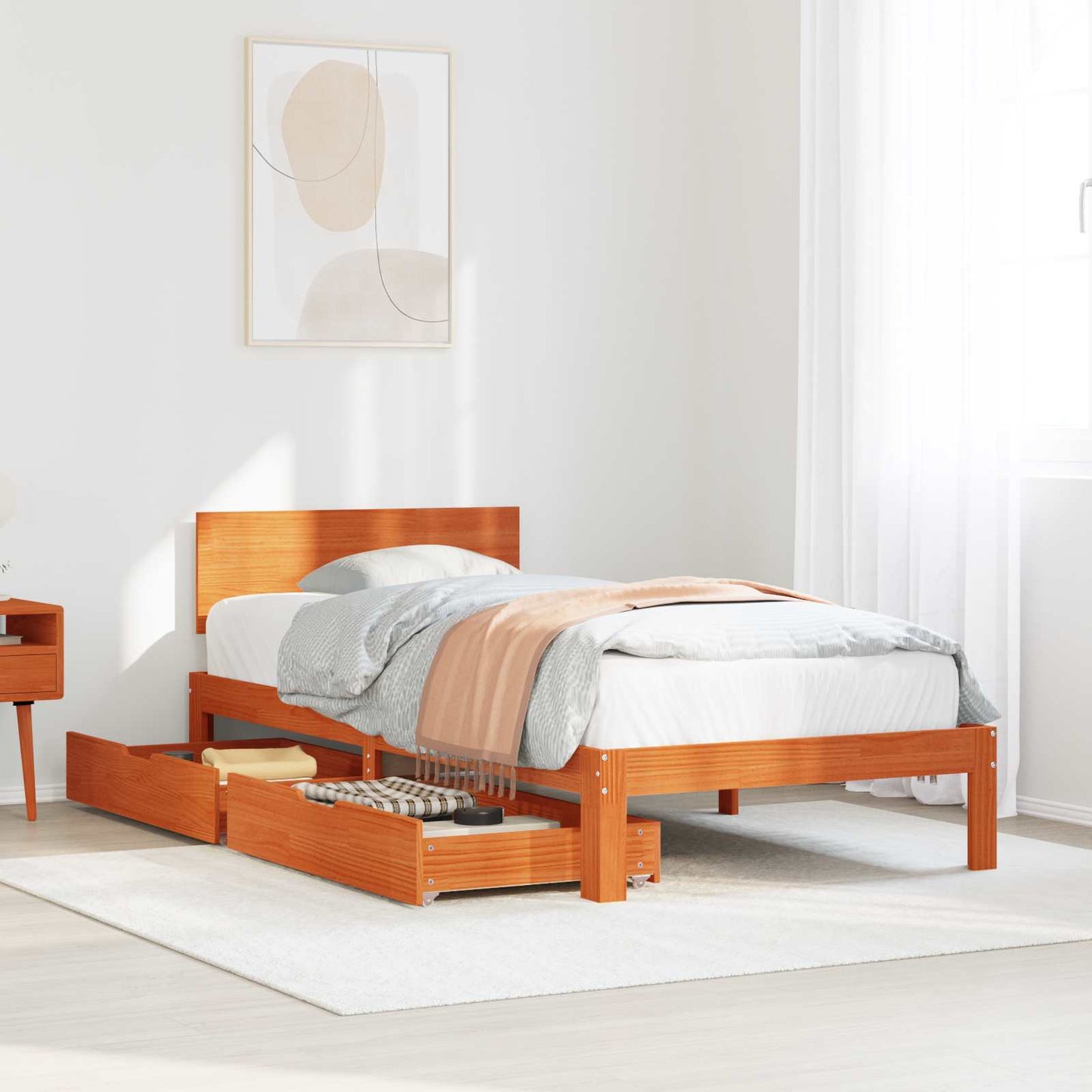 Bed Frame with Headboard Wax Brown 70 x 190 cm Solid Pine Wood