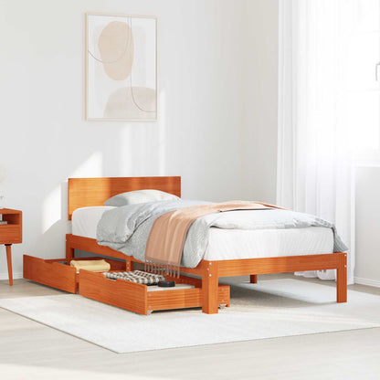 Bed Frame with Headboard Wax Brown 70 x 190 cm Solid Pine Wood