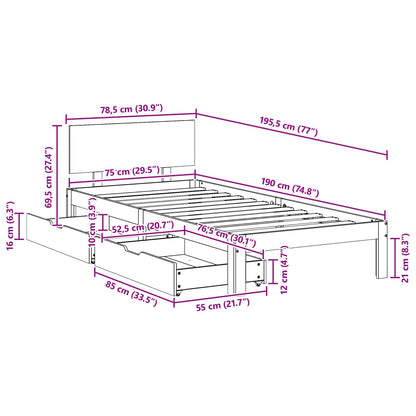 Bed Frame with Headboard Wax Brown 70 x 190 cm Solid Pine Wood